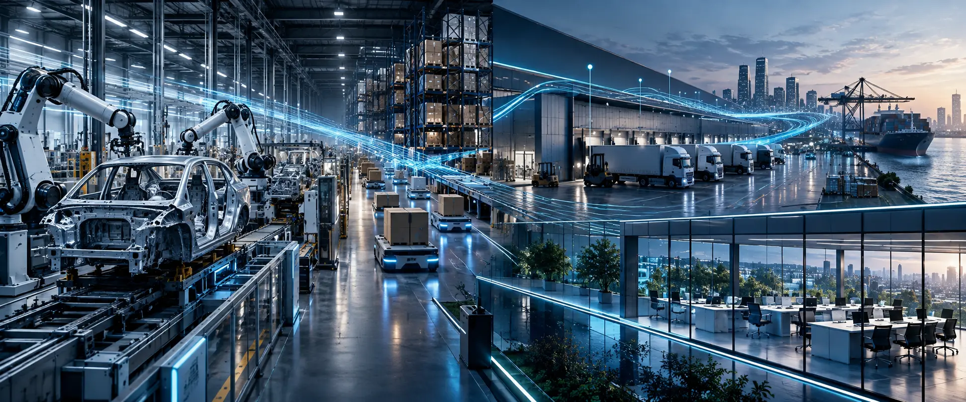 Connected manufacturing, logistics, commerce, and professional services